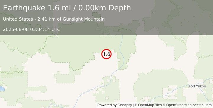 Earthquake 68 km NNW of Evansville, Alaska (1.6 ml) (2025-08-08 03:04:14 UTC)