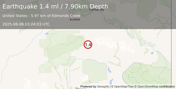 Earthquake 23 km ENE of Cantwell, Alaska (1.4 ml) (2025-08-08 03:24:03 UTC)