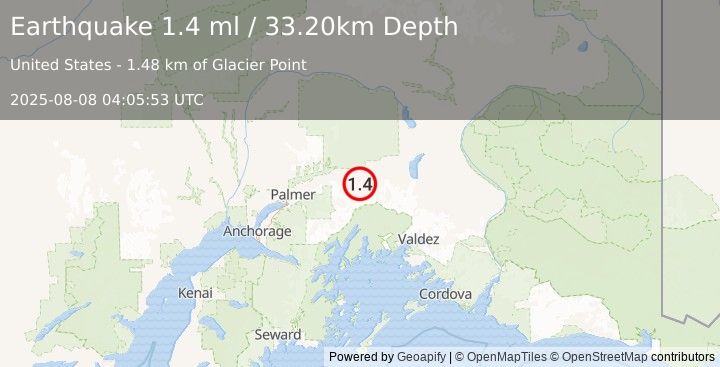 Earthquake 10 km S of Glacier View, Alaska (1.4 ml) (2025-08-08 04:05:53 UTC)
