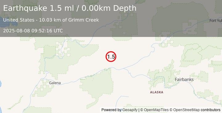 Earthquake 55 km NW of Tanana, Alaska (1.5 ml) (2025-08-08 09:52:16 UTC)