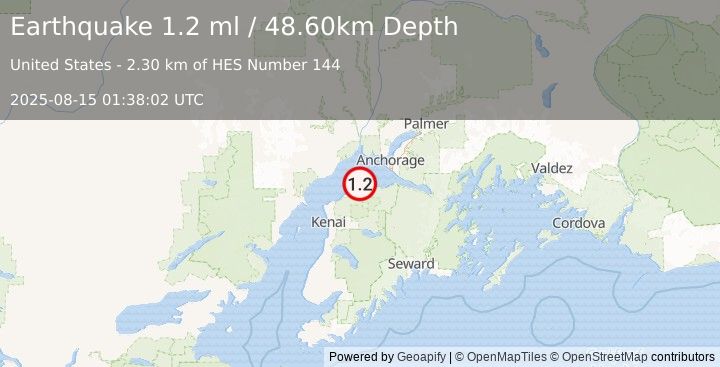 Earthquake 8 km NE of Point Possession, Alaska (1.2 ml) (2025-08-15 01:38:02 UTC)