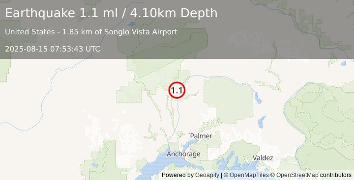 Earthquake 13 km NNW of Chase, Alaska (1.1 ml) (2025-08-15 07:53:43 UTC)