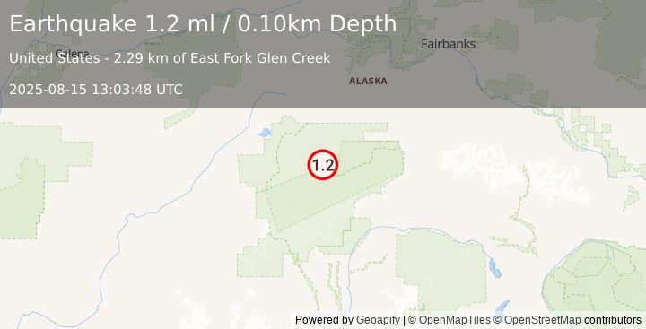 Earthquake 46 km E of Denali National Park, Alaska (1.2 ml) (2025-08-15 13:03:48 UTC)