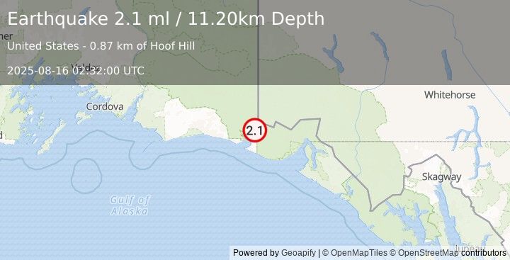 Earthquake 104 km NW of Yakutat, Alaska (2.1 ml) (2025-08-16 02:32:00 UTC)