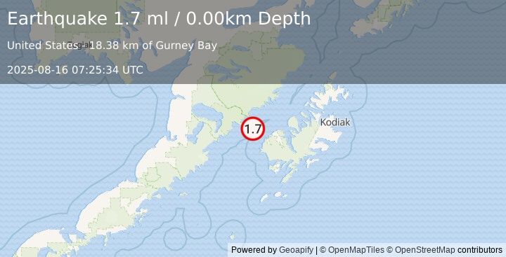 Earthquake 33 km WNW of Karluk, Alaska (1.7 ml) (2025-08-16 07:25:34 UTC)