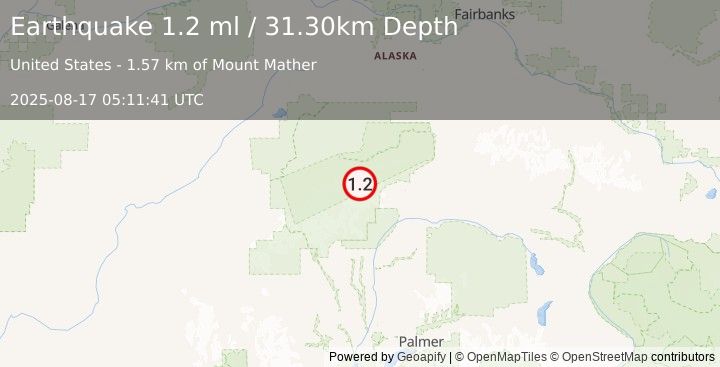 Earthquake 73 km ESE of Denali National Park, Alaska (1.2 ml) (2025-08-17 05:11:41 UTC)