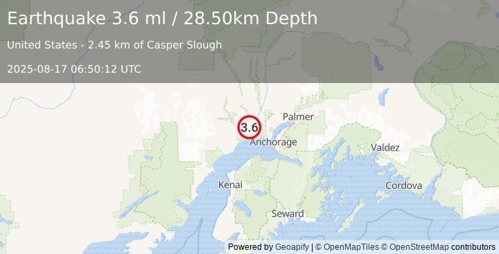 Earthquake 14 km SW of Susitna, Alaska (3.4 ml) (2025-08-17 06:50:13 UTC)