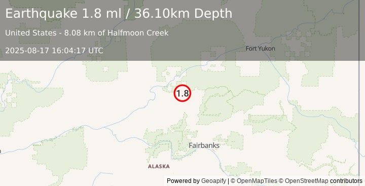 Earthquake 29 km N of Livengood, Alaska (1.8 ml) (2025-08-17 16:04:17 UTC)