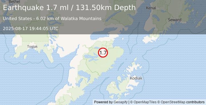 Earthquake 69 km S of Kokhanok, Alaska (1.7 ml) (2025-08-17 19:44:05 UTC)