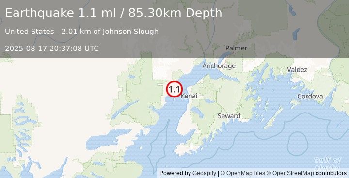 Earthquake 33 km WNW of Salamatof, Alaska (1.1 ml) (2025-08-17 20:37:08 UTC)