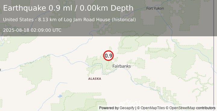 Earthquake 31 km E of Minto, Alaska (0.9 ml) (2025-08-18 02:09:00 UTC)