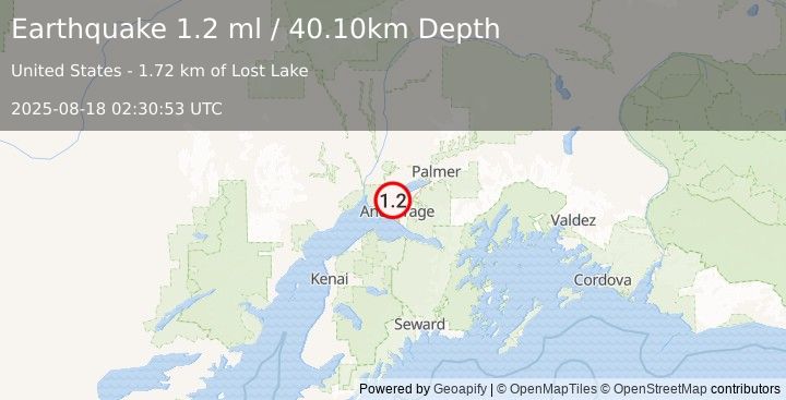 Earthquake 4 km S of Point MacKenzie, Alaska (1.2 ml) (2025-08-18 02:30:53 UTC)
