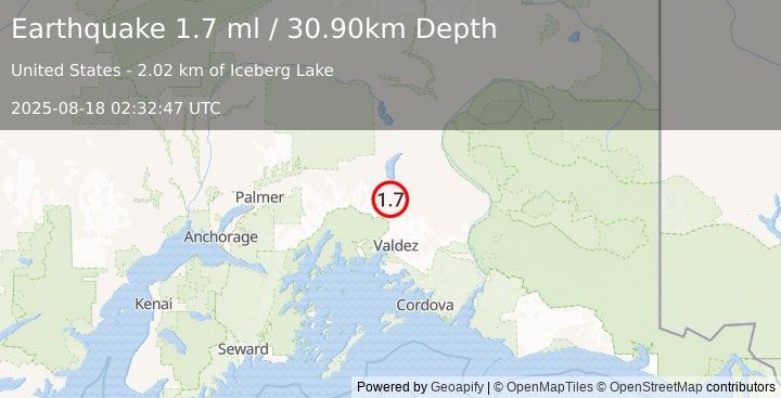 Earthquake 48 km SSE of Nelchina, Alaska (1.7 ml) (2025-08-18 02:32:47 UTC)