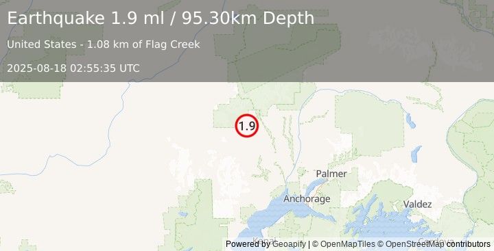 Earthquake 42 km NNW of Skwentna, Alaska (1.9 ml) (2025-08-18 02:55:35 UTC)