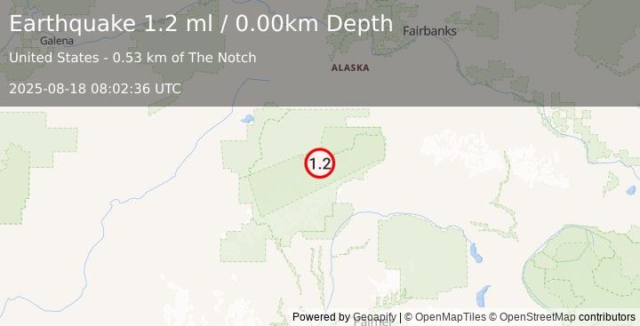 Earthquake 66 km ESE of Denali National Park, Alaska (1.2 ml) (2025-08-18 08:02:36 UTC)
