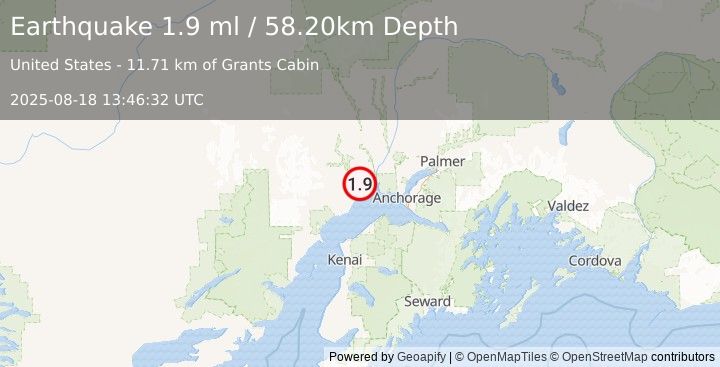 Earthquake 26 km NNE of Beluga, Alaska (1.9 ml) (2025-08-18 13:46:32 UTC)