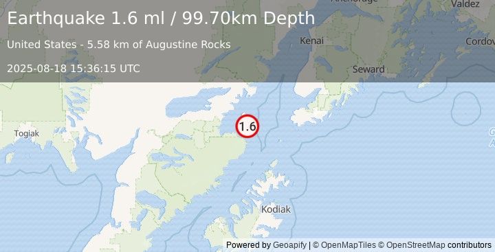 Earthquake 79 km ESE of Pope-Vannoy Landing, Alaska (1.6 ml) (2025-08-18 15:36:15 UTC)