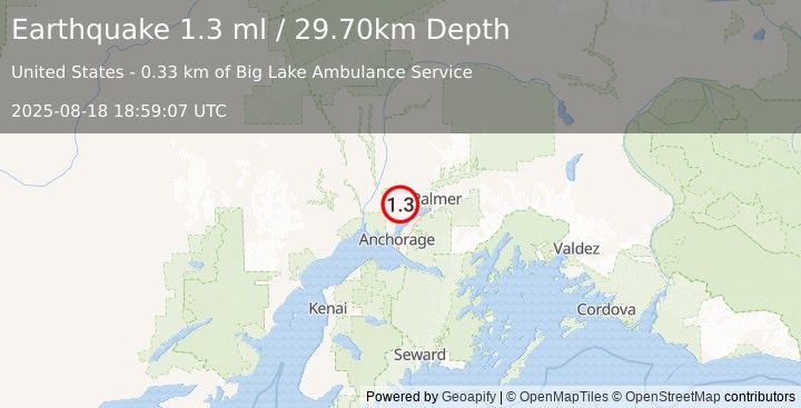 Earthquake 7 km ENE of Big Lake, Alaska (1.3 ml) (2025-08-18 18:59:07 UTC)