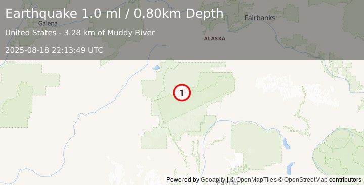 Earthquake 34 km ESE of Denali National Park, Alaska (1.0 ml) (2025-08-18 22:13:49 UTC)