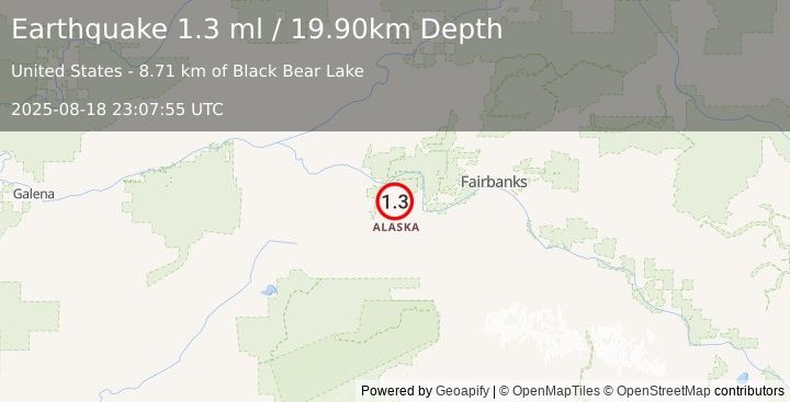 Earthquake 28 km WNW of Four Mile Road, Alaska (1.3 ml) (2025-08-18 23:07:55 UTC)