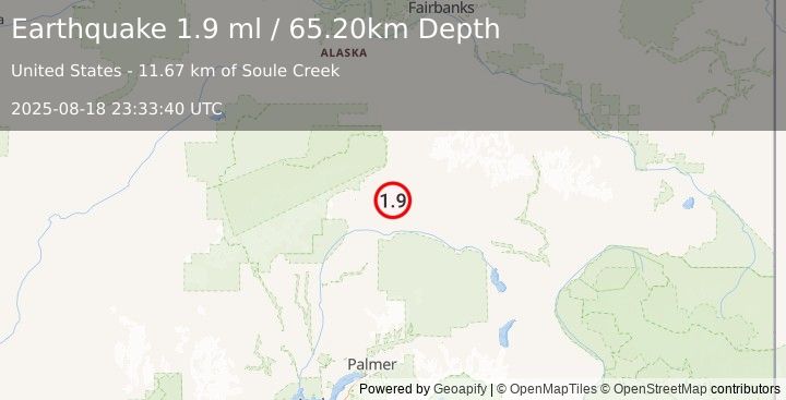 Earthquake 31 km SSE of Cantwell, Alaska (1.9 ml) (2025-08-18 23:33:40 UTC)