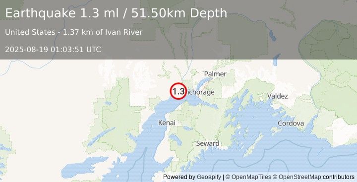 Earthquake 21 km ENE of Beluga, Alaska (1.3 ml) (2025-08-19 01:03:51 UTC)