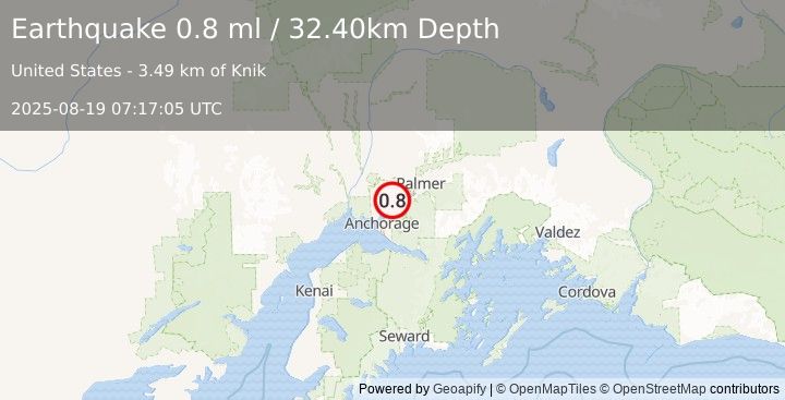 Earthquake 3 km SE of Knik, Alaska (0.8 ml) (2025-08-19 07:17:05 UTC)