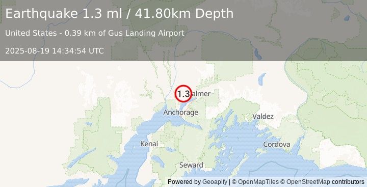 Earthquake 4 km SSE of Houston, Alaska (1.3 ml) (2025-08-19 14:34:54 UTC)