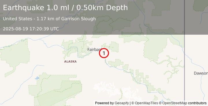Earthquake 1 km NE of Moose Creek, Alaska (1.0 ml) (2025-08-19 17:20:39 UTC)