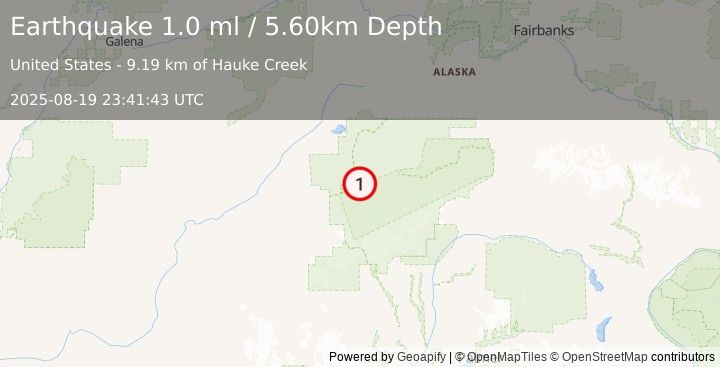 Earthquake 19 km S of Denali National Park, Alaska (1.0 ml) (2025-08-19 23:41:43 UTC)