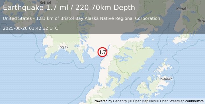 Earthquake 22 km ESE of Portage Creek, Alaska (1.7 ml) (2025-08-20 01:42:12 UTC)