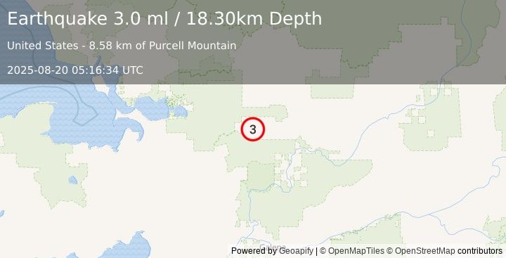 Earthquake 71 km SSW of Shungnak, Alaska (3.0 ml) (2025-08-20 05:16:34 UTC)