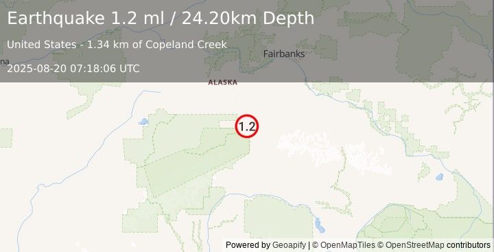 Earthquake 4 km SE of Healy, Alaska (1.2 ml) (2025-08-20 07:18:06 UTC)