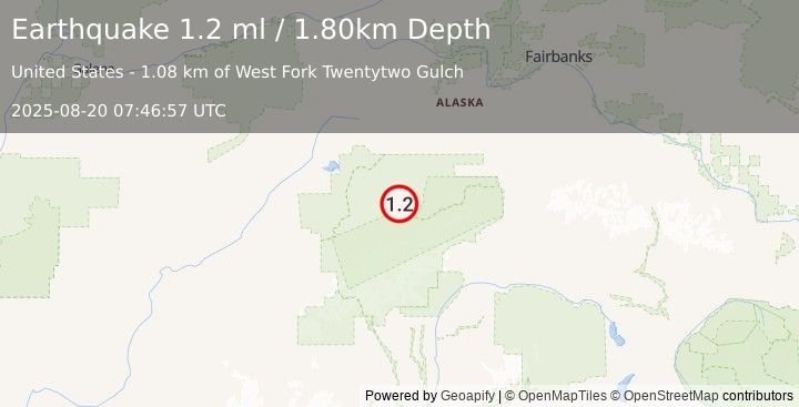 Earthquake 42 km E of Denali National Park, Alaska (1.2 ml) (2025-08-20 07:46:57 UTC)