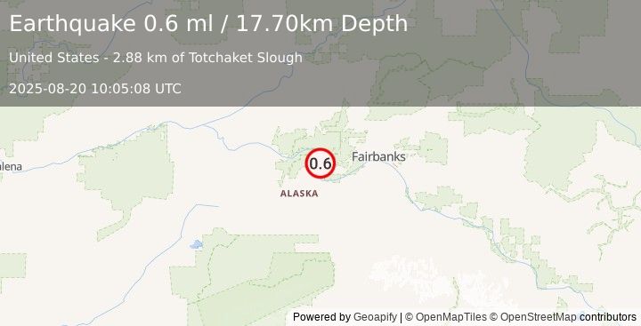 Earthquake 18 km N of Four Mile Road, Alaska (0.6 ml) (2025-08-20 10:05:08 UTC)