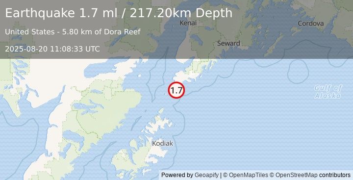 Earthquake 35 km S of Port Graham, Alaska (1.7 ml) (2025-08-20 11:08:33 UTC)