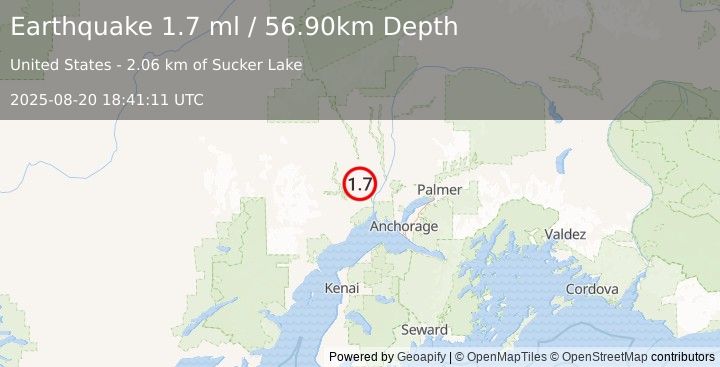 Earthquake 22 km NW of Susitna, Alaska (1.7 ml) (2025-08-20 18:41:11 UTC)