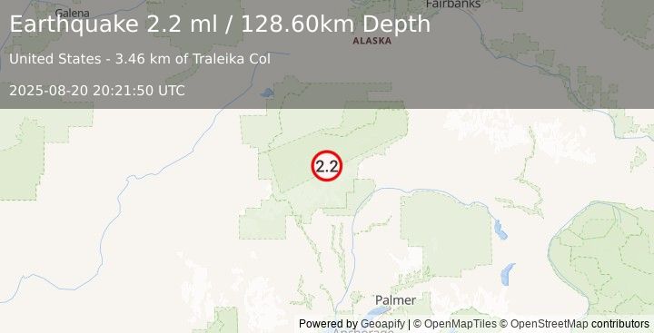 Earthquake 66 km N of Petersville, Alaska (2.2 ml) (2025-08-20 20:21:50 UTC)