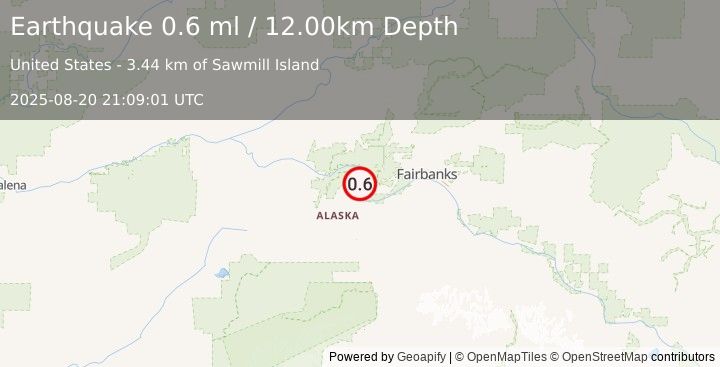Earthquake 16 km N of Four Mile Road, Alaska (0.6 ml) (2025-08-20 21:09:01 UTC)