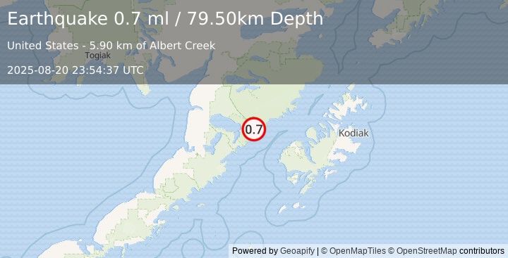 Earthquake 70 km WNW of Karluk, Alaska (0.7 ml) (2025-08-20 23:54:37 UTC)