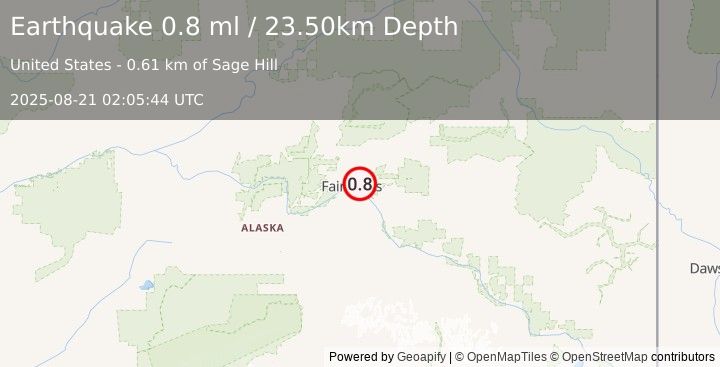 Earthquake 6 km N of Badger, Alaska (0.8 ml) (2025-08-21 02:05:44 UTC)