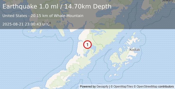 Earthquake 45 km ESE of Egegik, Alaska (1.0 ml) (2025-08-21 23:00:43 UTC)