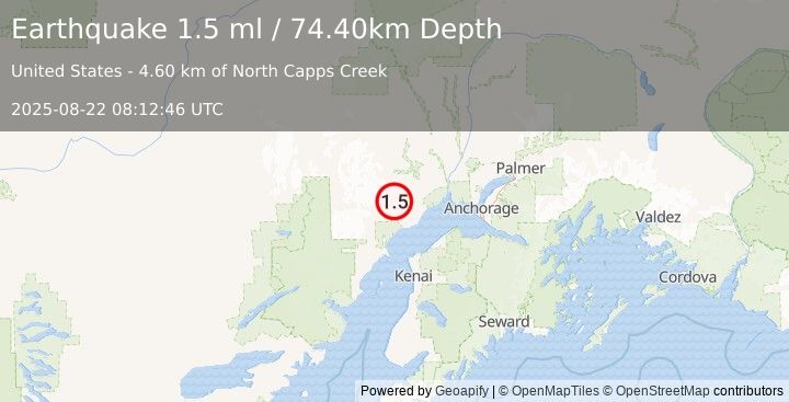 Earthquake 33 km WNW of Beluga, Alaska (1.5 ml) (2025-08-22 08:12:46 UTC)