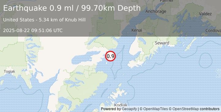 Earthquake 57 km ESE of Pedro Bay, Alaska (0.9 ml) (2025-08-22 09:51:06 UTC)