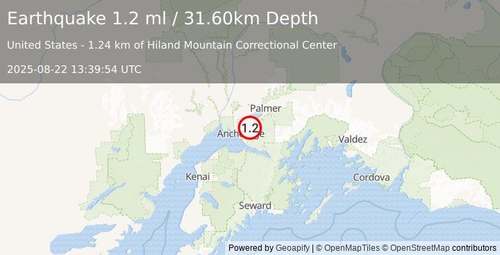 Earthquake 2 km SW of Eagle River, Alaska (1.2 ml) (2025-08-22 13:39:54 UTC)