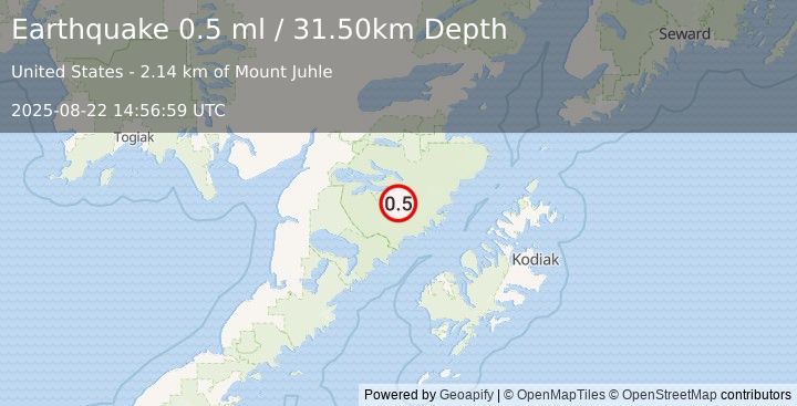 Earthquake 96 km ESE of King Salmon, Alaska (0.5 ml) (2025-08-22 14:56:59 UTC)