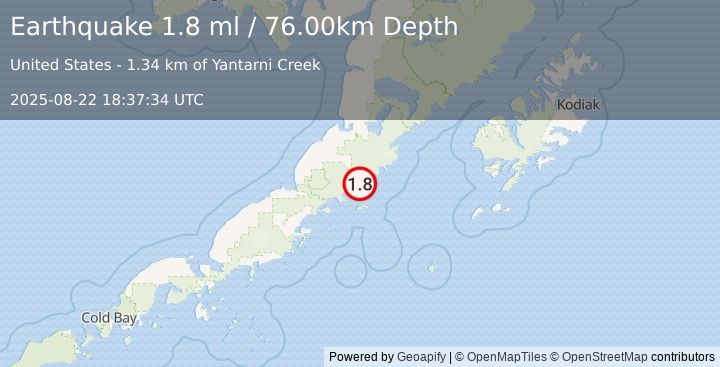 Earthquake 74 km S of Ugashik, Alaska (1.8 ml) (2025-08-22 18:37:34 UTC)