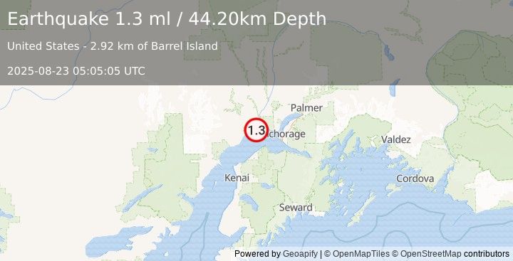 Earthquake 26 km ENE of Beluga, Alaska (1.3 ml) (2025-08-23 05:05:05 UTC)