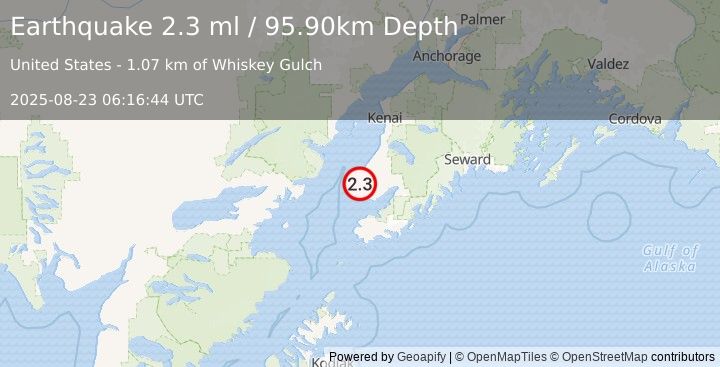 Earthquake 6 km NNE of Anchor Point, Alaska (2.3 ml) (2025-08-23 06:16:44 UTC)