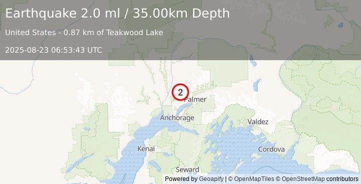 Earthquake 13 km NNE of Houston, Alaska (2.0 ml) (2025-08-23 06:53:43 UTC)